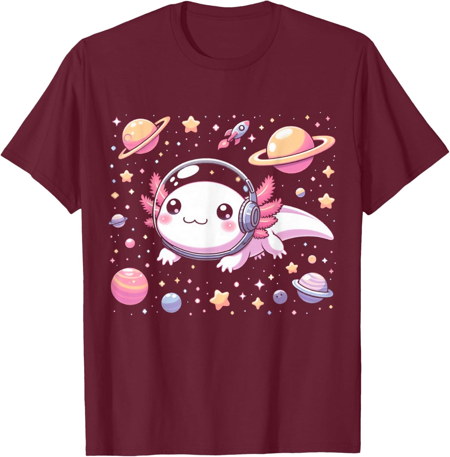 Astrolotl Space Axolotl - Kawaii Japanese Anime Axolotl T-Shirt - T-Shirt | Maroon