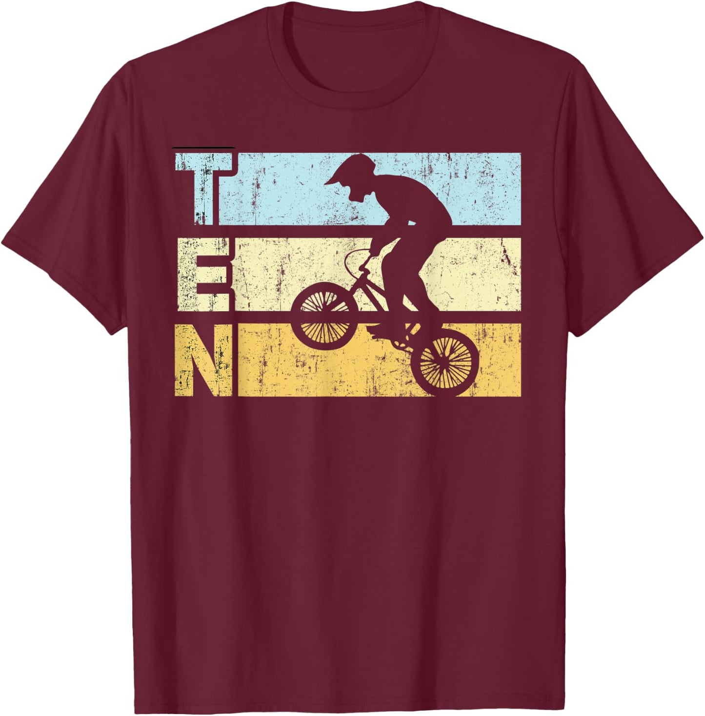 10 Year Old BMX Birthday Party Vintage Dirt Biking 10th T-Shirt - T-Shirt | Maroon