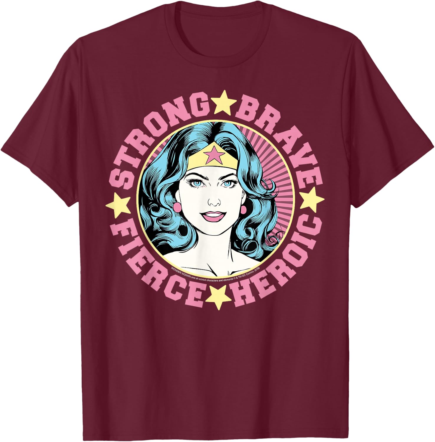 DC Comics Wonder Woman Strong Brave Vintage Wrap Around T-Shirt - T-Shirt | Maroon