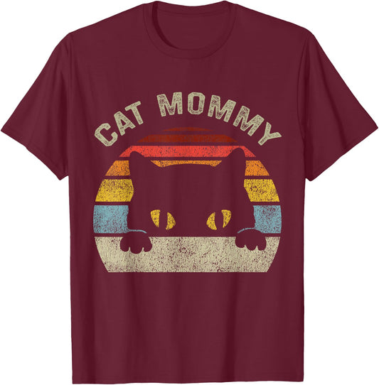 Cat Mommy Women Vintage Retro Black Cats Mom Mothers Day Small T-Shirt - T-Shirt | Maroon