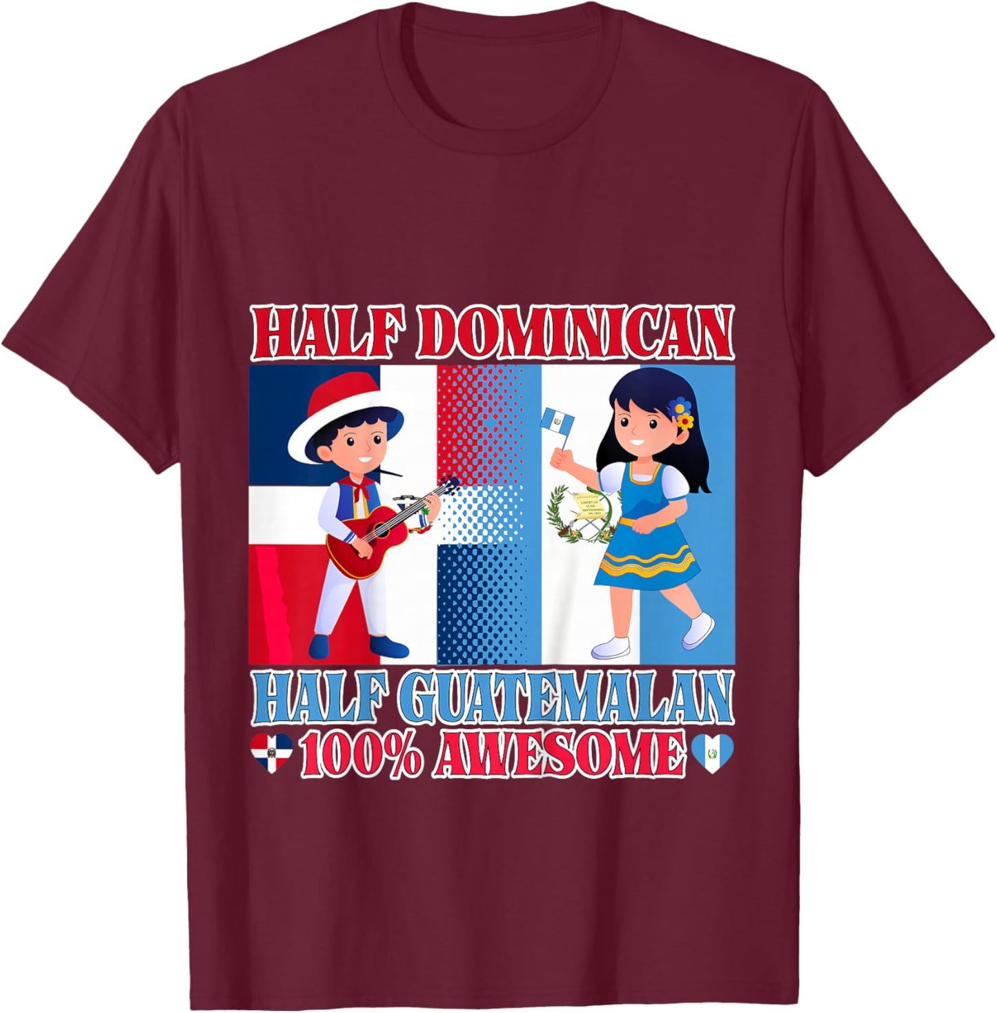 Half Guatemalan Half Dominican Republic Flag Toddler Girls T-Shirt - T-Shirt | Maroon