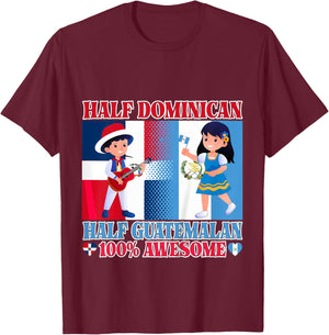 Half Guatemalan Half Dominican Republic Flag Toddler Girls T-Shirt - T-Shirt | Maroon