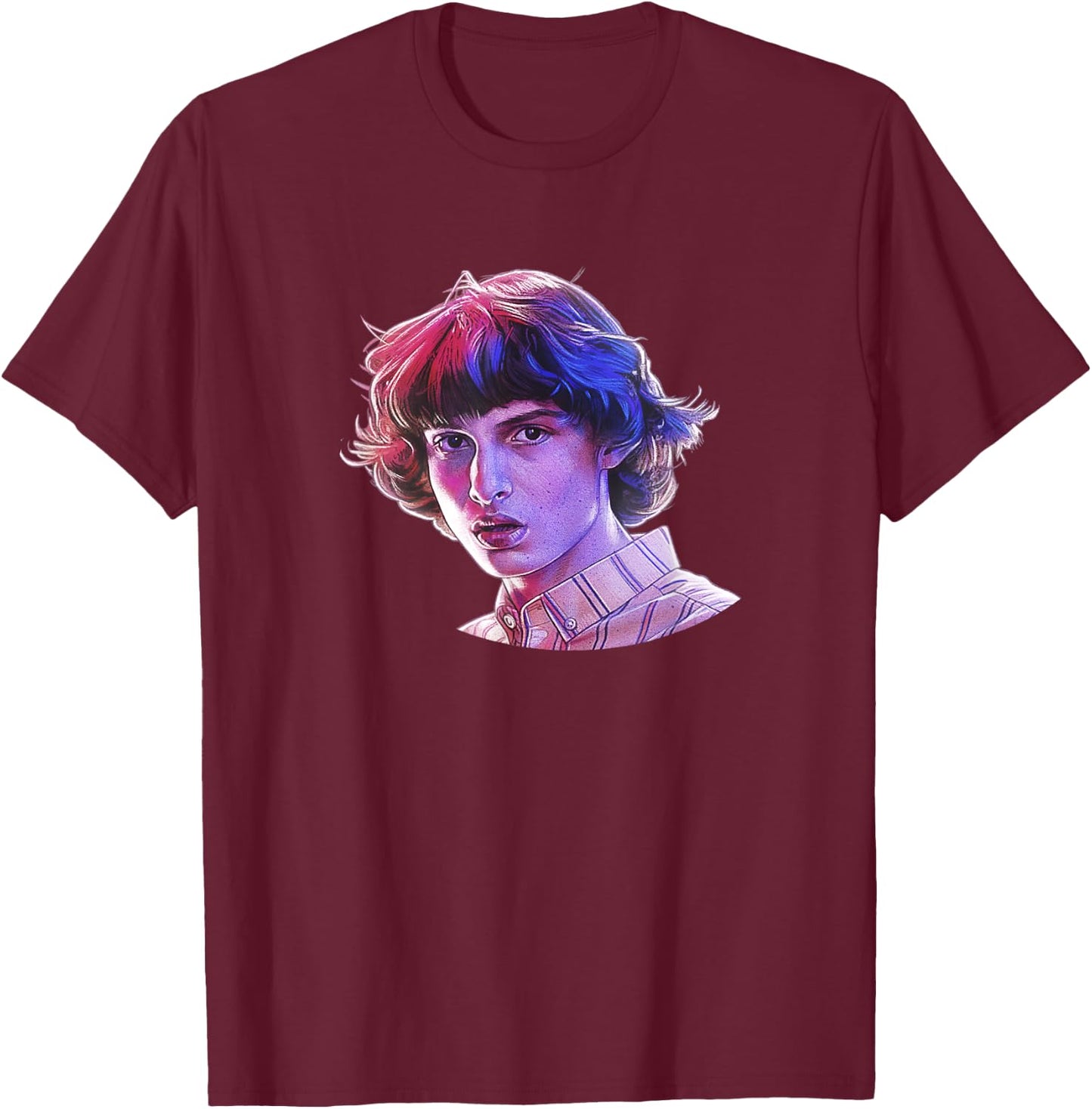 Stranger Things Mike's Big Face T-Shirt - T-Shirt | Maroon