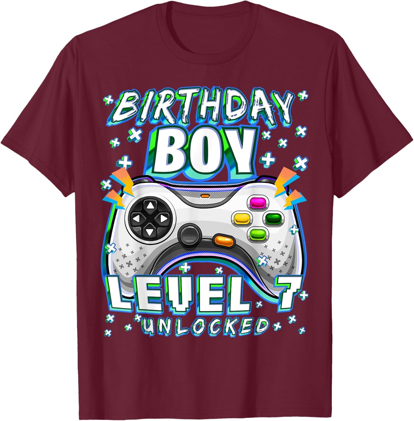 Level 7 Unlocked Video Game 7th Birthday Gamer Boys T-Shirt - T-Shirt | Maroon