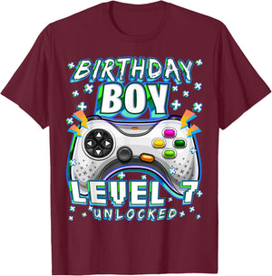 Level 7 Unlocked Video Game 7th Birthday Gamer Boys T-Shirt - T-Shirt | Maroon