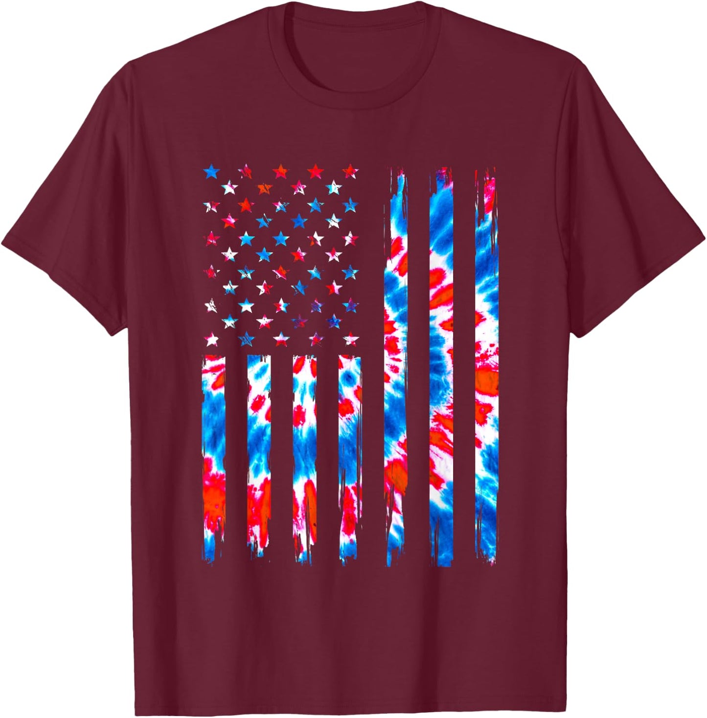 Tie Dye USA Flag Men Women Kids American Flag 4th Of July T-Shirt - T-Shirt | Maroon