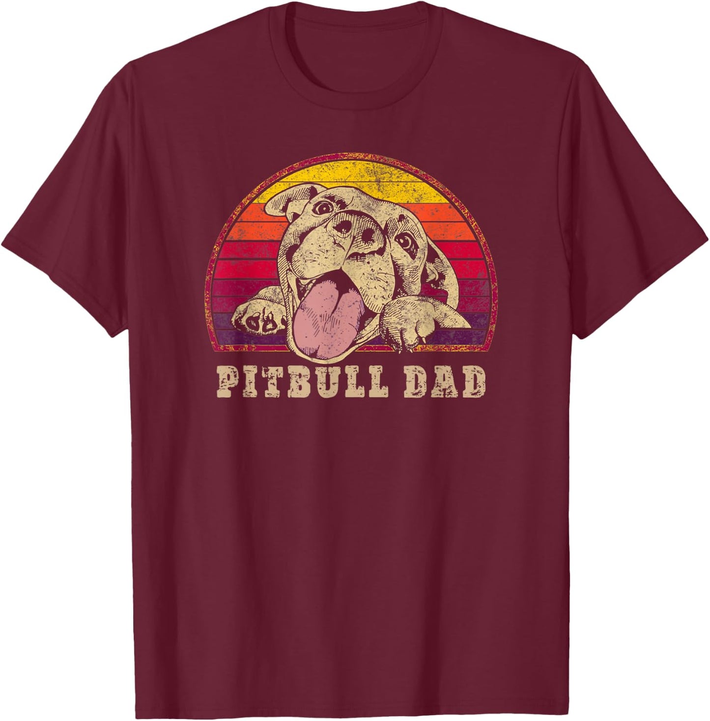 Pitbull Dad - Vintage Smiling Pitbull on Sunset T-Shirt - T-Shirt | Maroon
