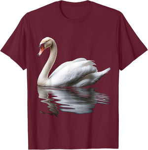 Swan Bird Art Portrait Animal Graphic Motif Swan T-Shirt - T-Shirt | Maroon
