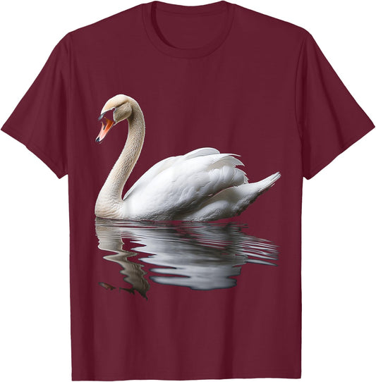 Swan Bird Art Portrait Animal Graphic Motif Swan T-Shirt - T-Shirt | Maroon