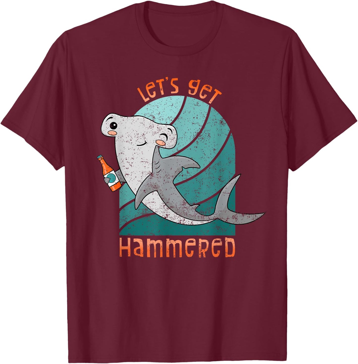 Funny Hammerhead Shark Let's Get Hammered Drinking T-Shirt - T-Shirt | Maroon