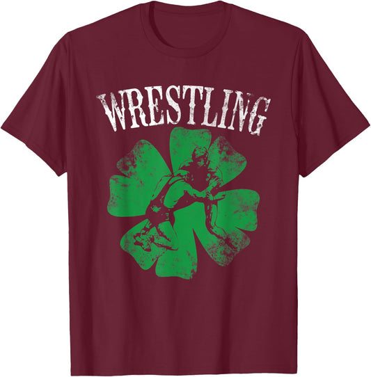 Irish American Flag Shamrock Wrestling St Patrick's Day Gift Women Kids Men T-Shirt - T-Shirt | Maroon