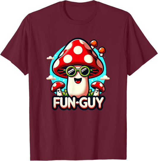 Kids & Toddler Fun Pun 'FUN-GUY' Funny Cute Mushroom Themed T-Shirt - T-Shirt | Maroon