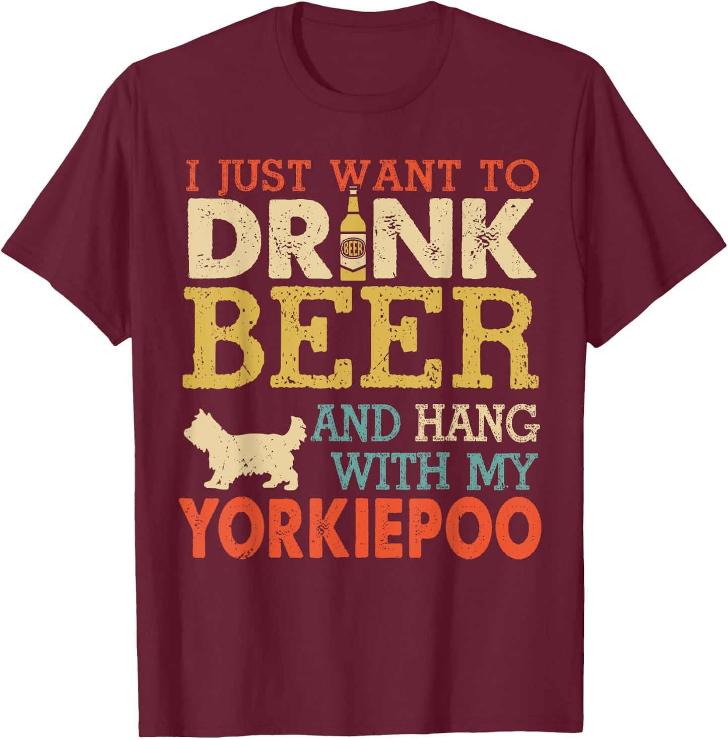 Yorkiepoo Dad Drink Beer Hang With Dog Funny Men Vintage T-Shirt - T-Shirt | Maroon