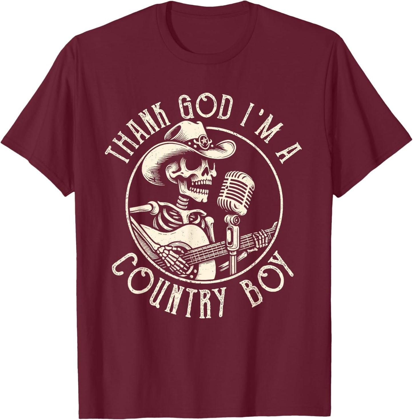 Thank God I'm A Country Music Boy Cowboy Western Retro T-Shirt - T-Shirt | Maroon