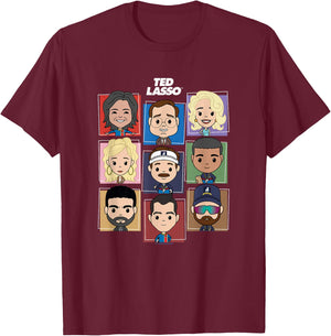 Ted Lasso Chibi Character Color Pop Box Up Portraits T-Shirt - T-Shirt | Maroon