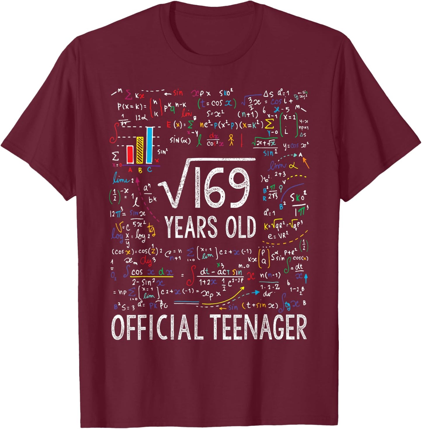 Square Root of 169 13 Years Old Official Teenager Birthday T-Shirt - T-Shirt | Maroon