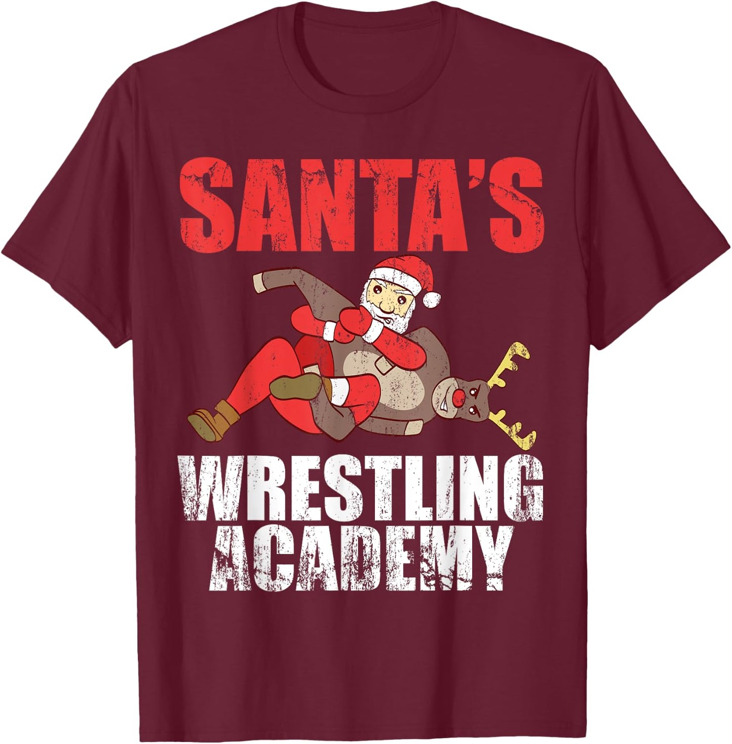 Santa Sport Wrestling Ring Fight Choke Tap Design T-Shirt - T-Shirt | Maroon