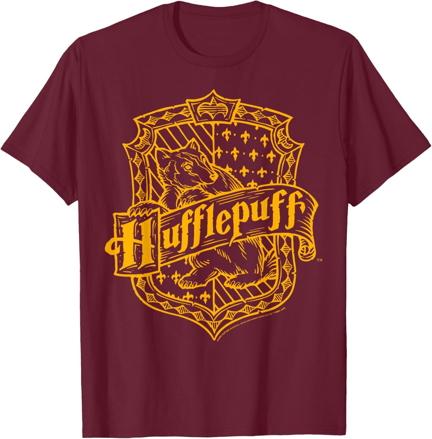 Harry Potter Hufflepuff Dark Detailed Crest T-Shirt - T-Shirt | Maroon