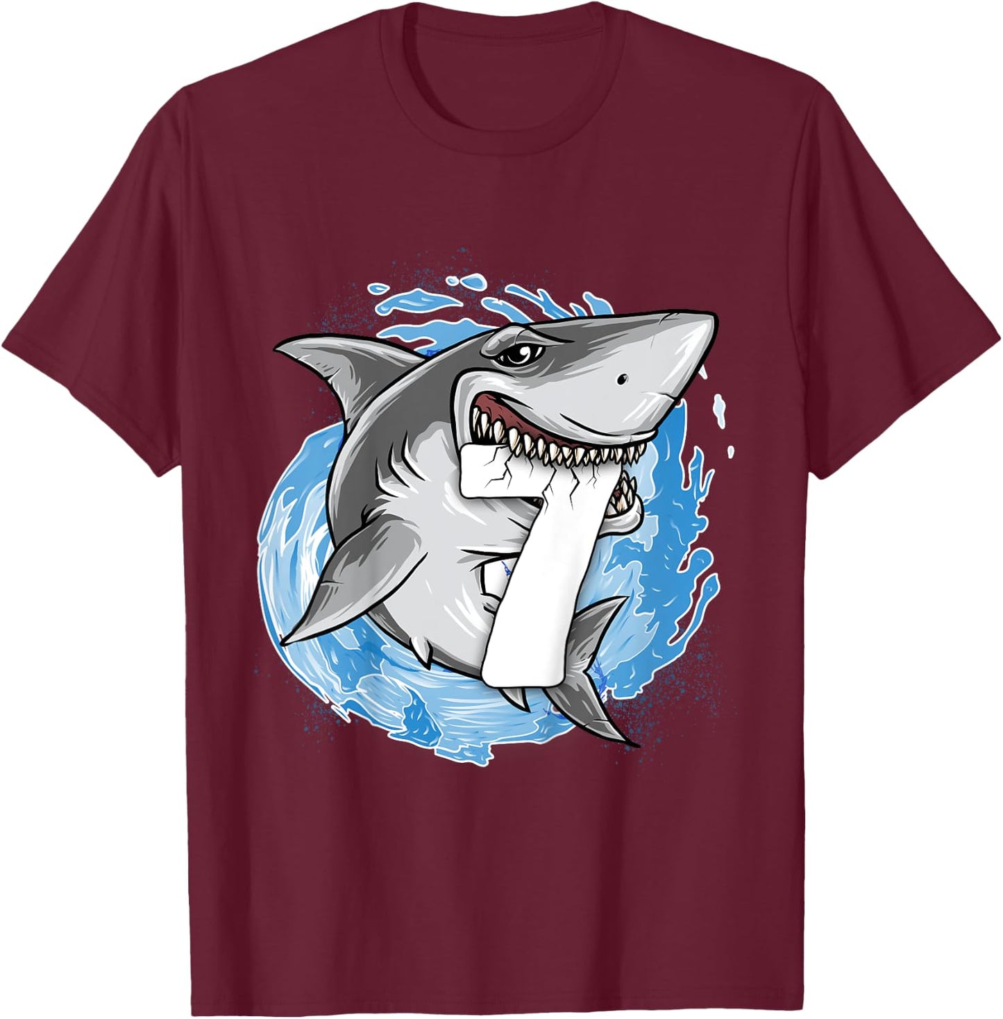 Kids Shark 7th Birthday Boy 7 year old Shark Theme Party 7 Shark T-Shirt - T-Shirt | Maroon