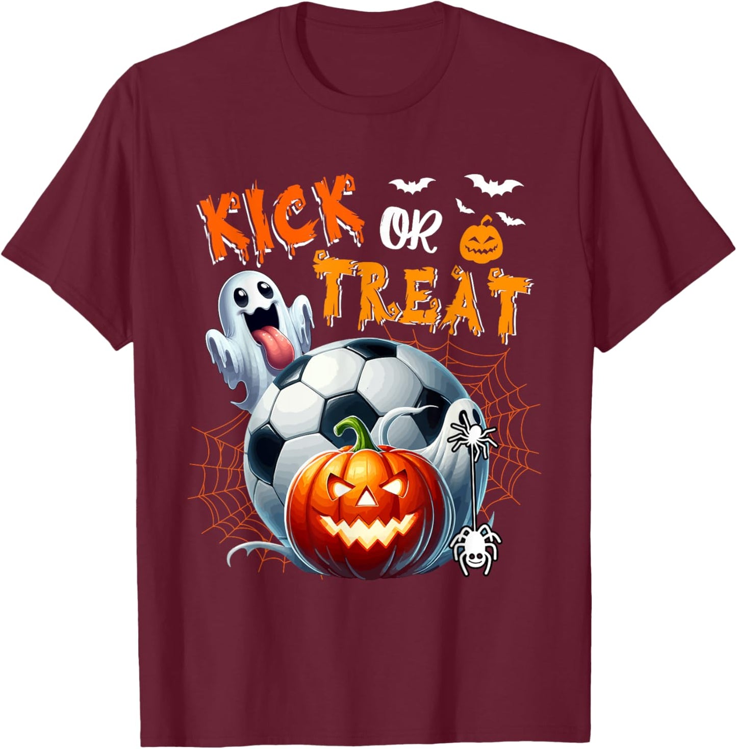 Trick Or Treat Funny Joke Kick Halloween Soccer Player Lover T-Shirt - T-Shirt | Maroon