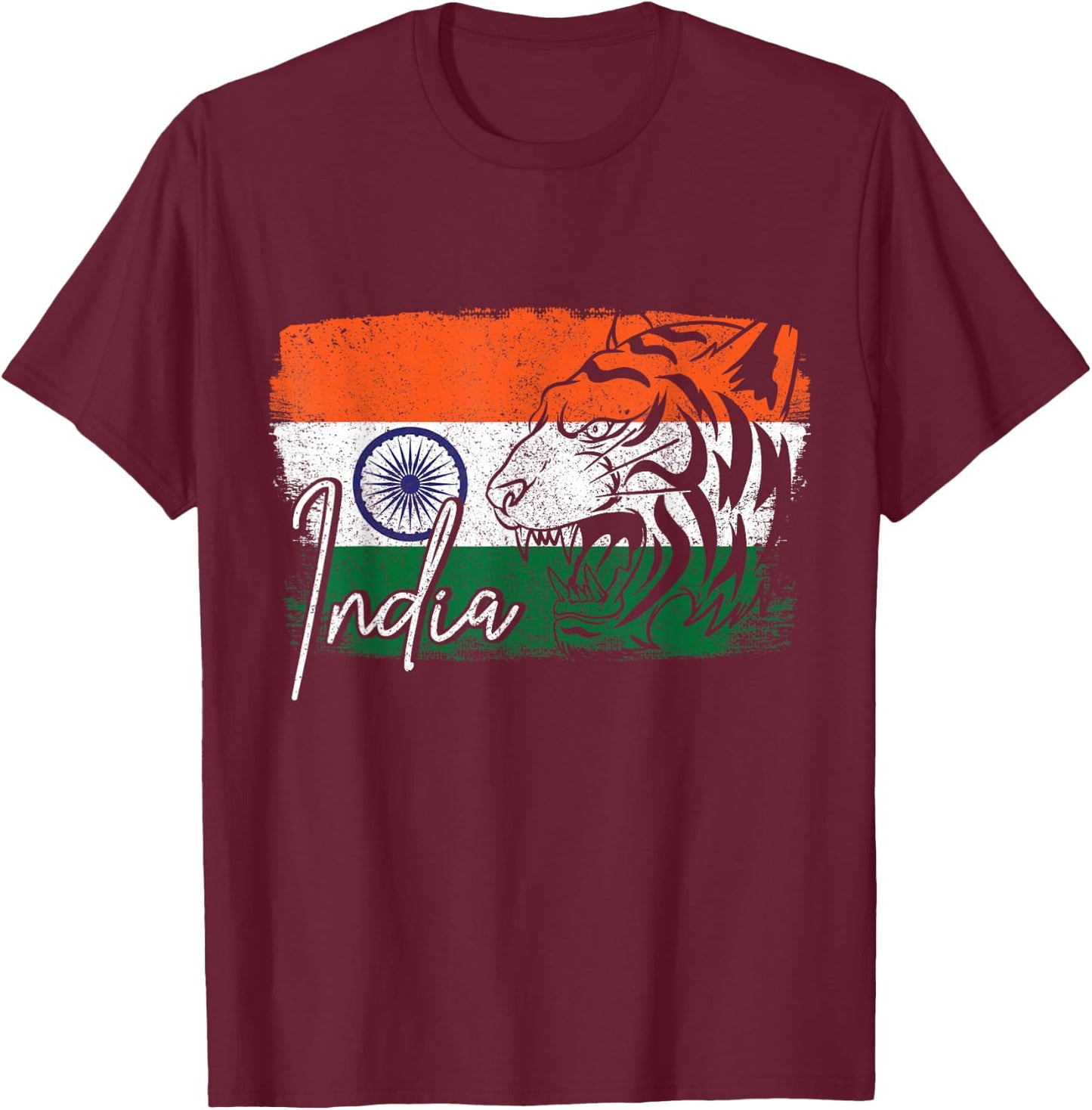 India Indian Flag Tiger Souvenir Pride T-Shirt - T-Shirt | Maroon