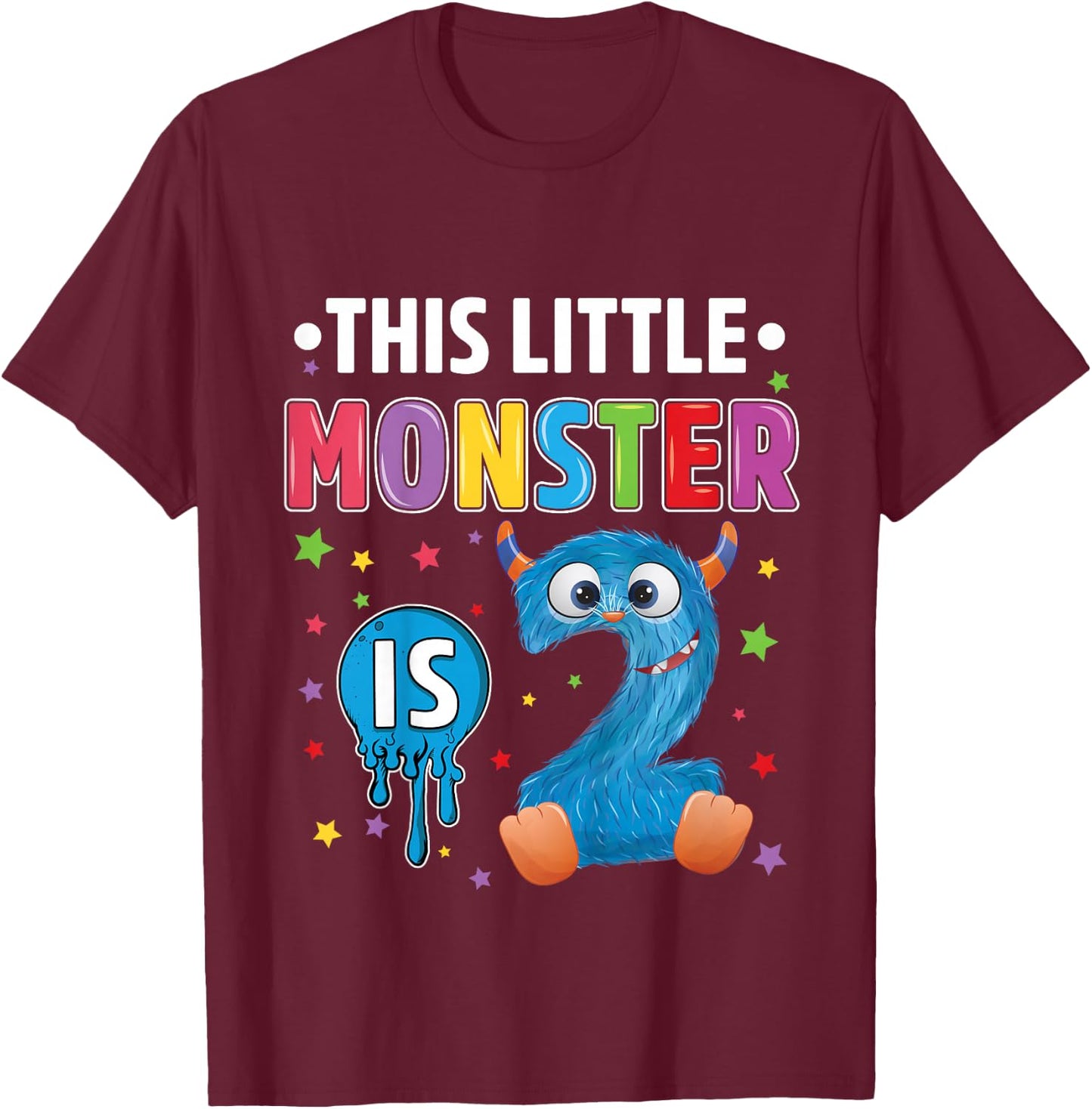 Little Monster Birthday 2 years old 2nd B-day Monster T-Shirt - T-Shirt | Maroon