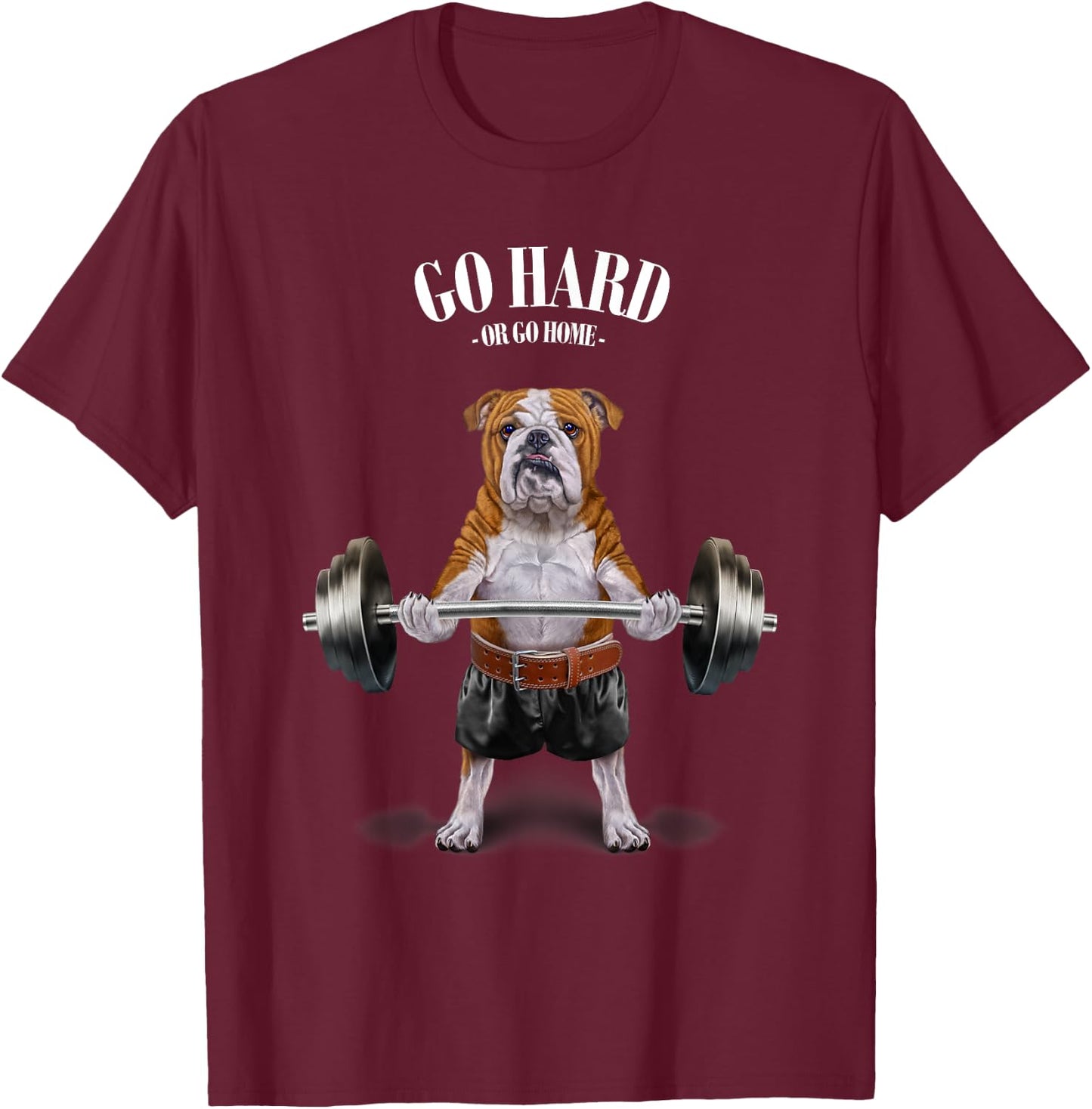 Bulldog Dog Weightlifting in Fitness Gym T-Shirt - T-Shirt | Maroon