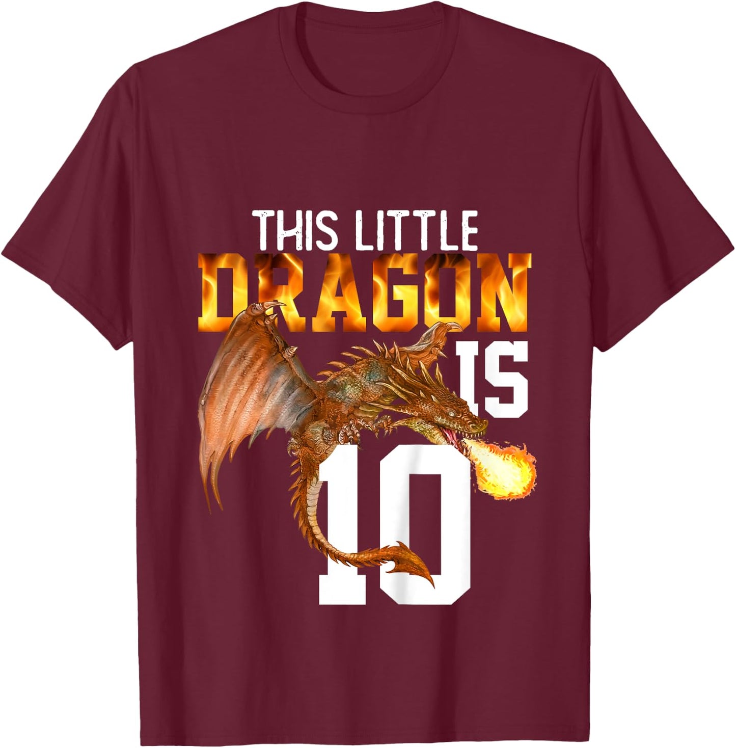 Turning 10 Year Old Birthday Gift Boy Dragon 10th Bday Girl T-Shirt - T-Shirt | Maroon