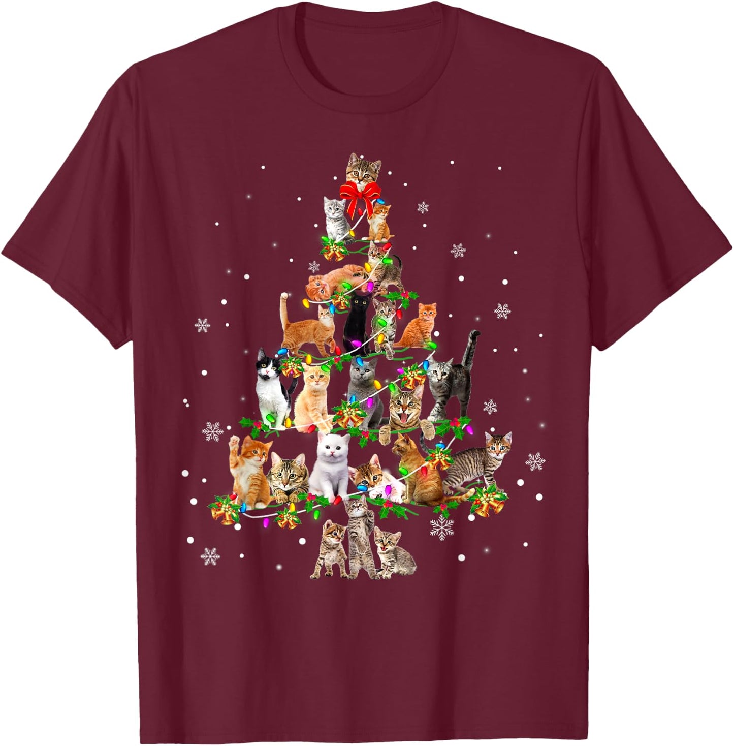 Cat Christmas Tree Ornament Decor Xmas For Cat Mom Cat Dad T-Shirt - T-Shirt | Maroon