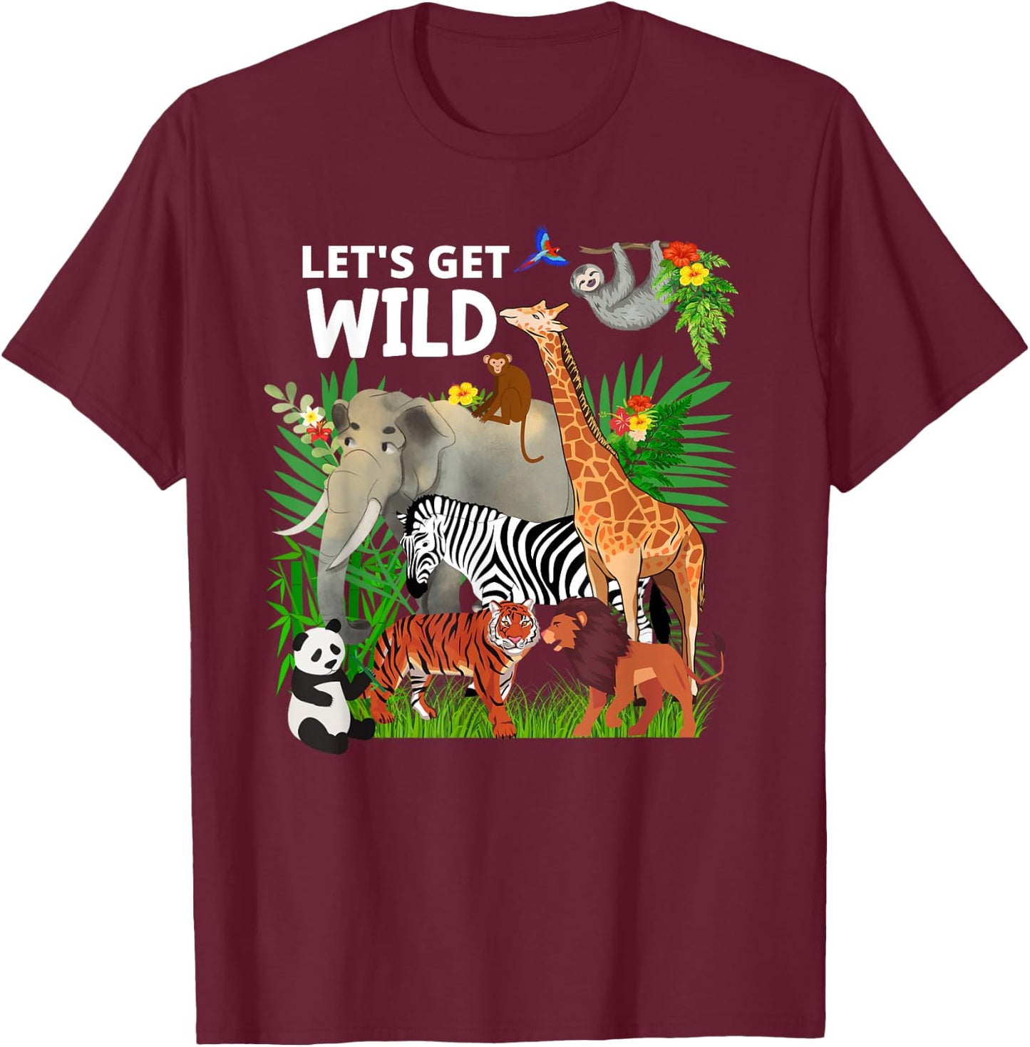 Zoo Animals Wildlife Birthday Party A Day At The Zoo Safari T-Shirt - T-Shirt | Maroon