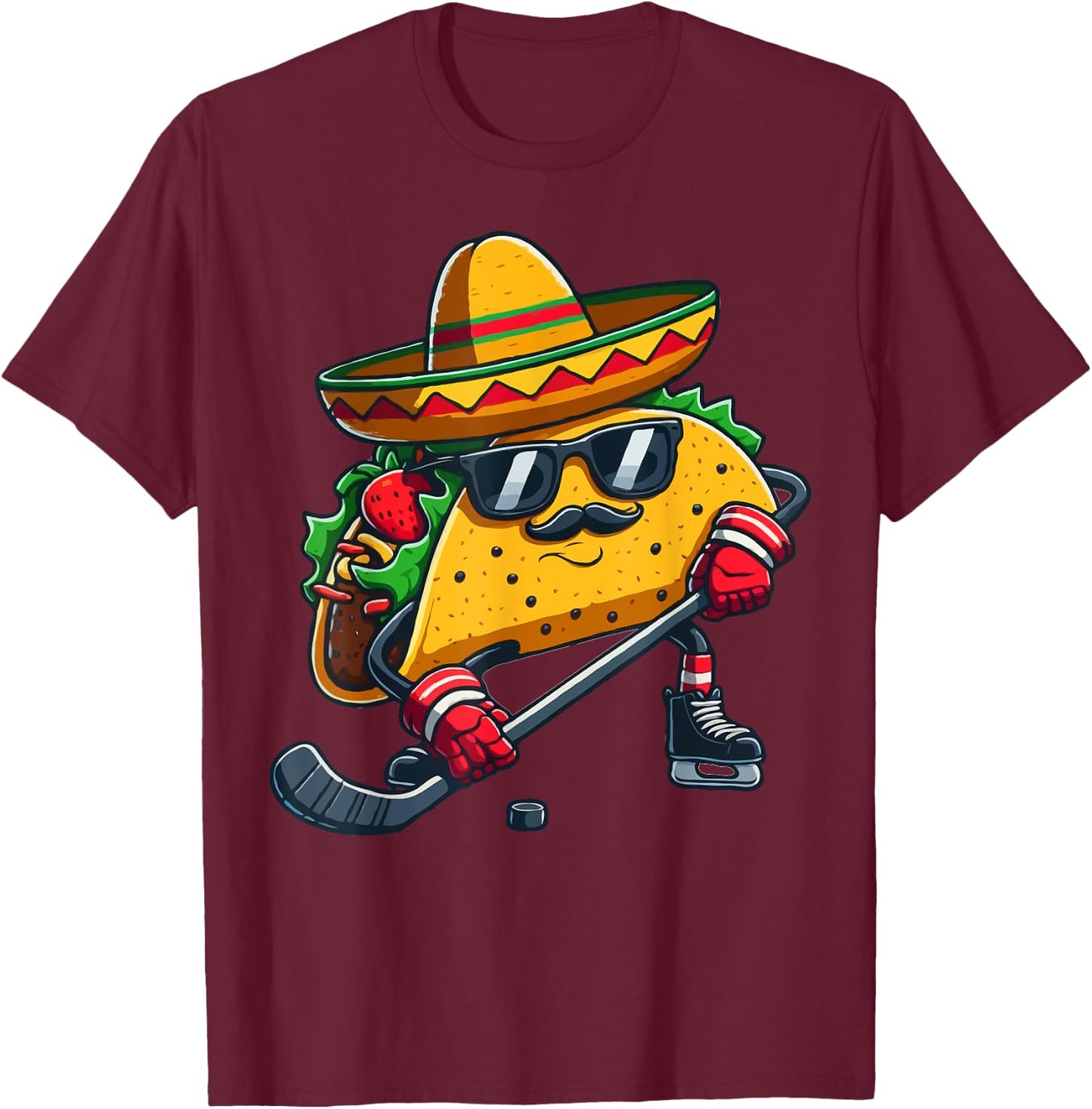 Taco Ice hockey player Funny Cinco De Mayo T-Shirt - T-Shirt | Maroon