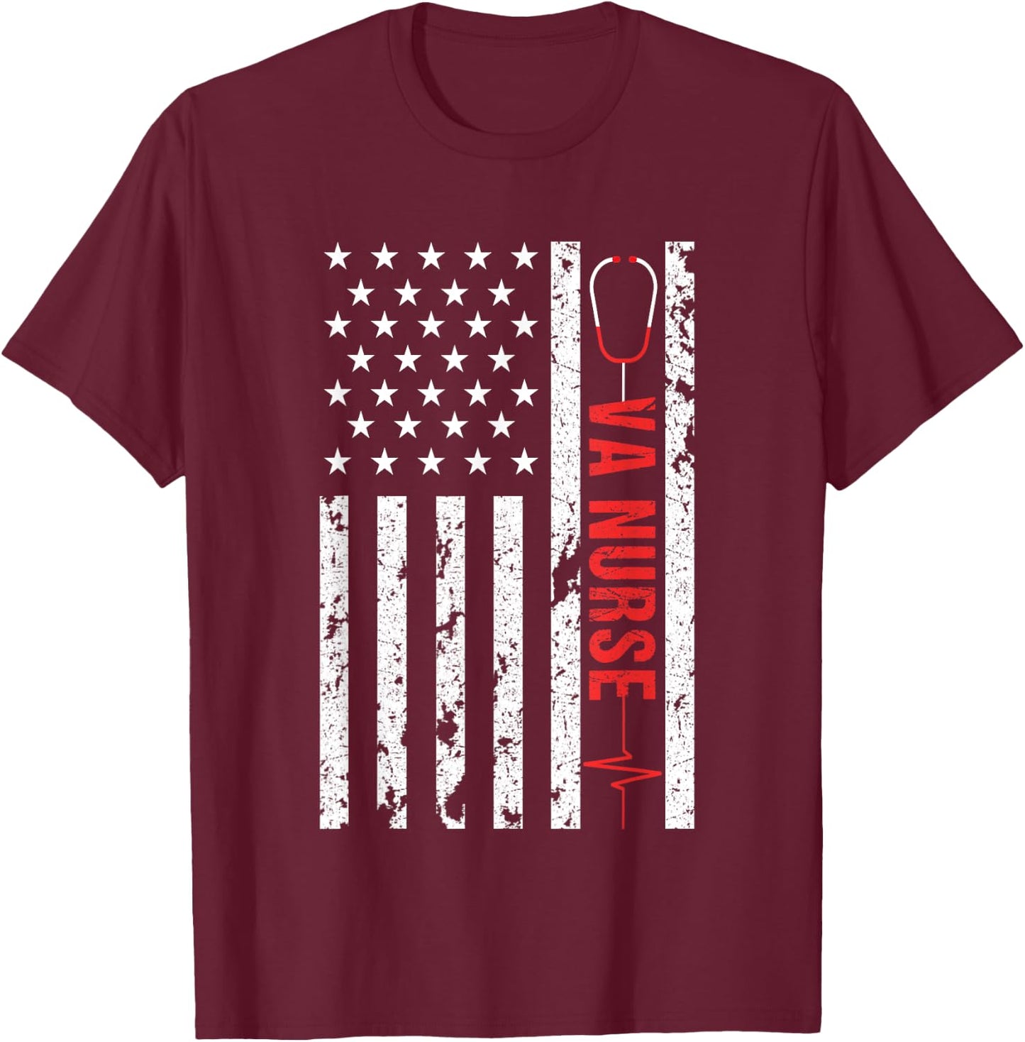 VA Nurse Vintage Patriotic American Flag USA 4th of July T-Shirt - T-Shirt | Maroon