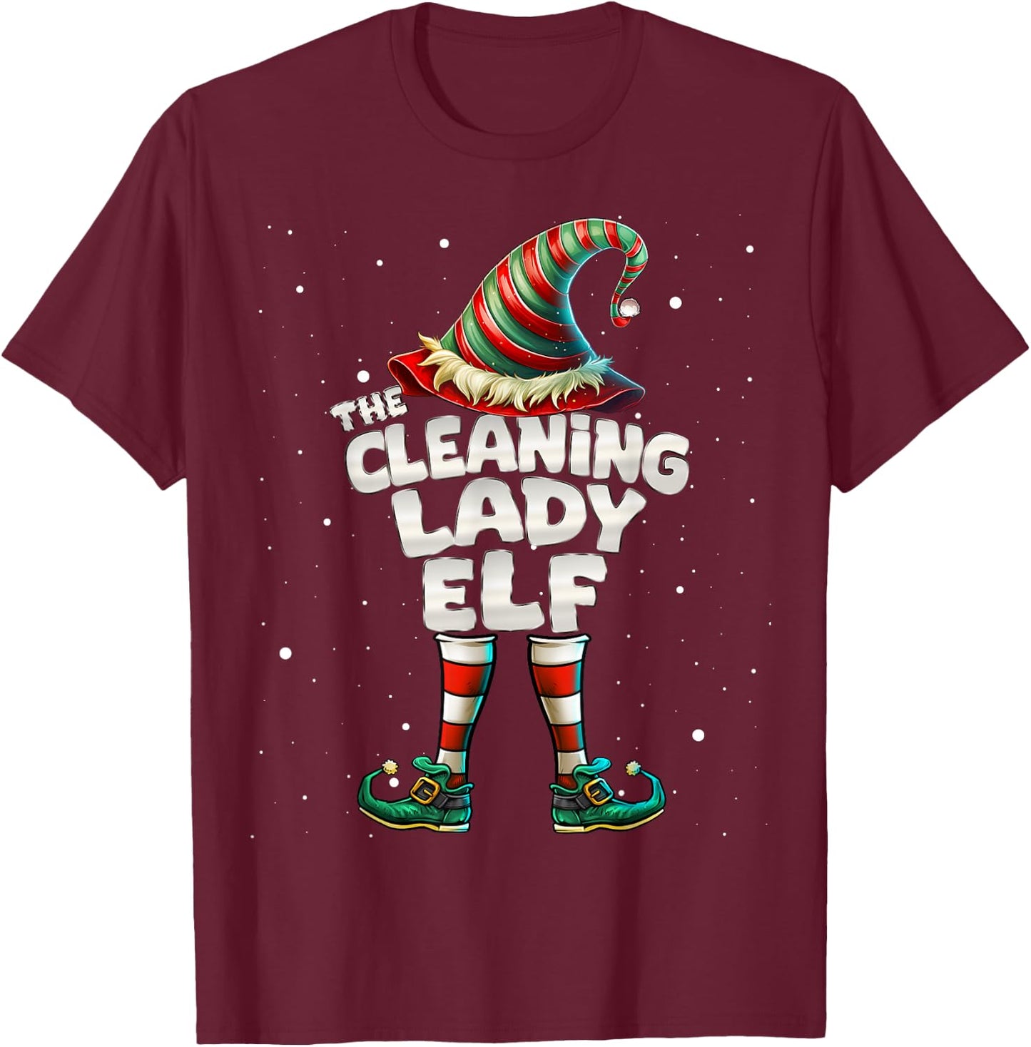 The Cleaning Lady Elf Family Matching Group Christmas T-Shirt - T-Shirt | Maroon