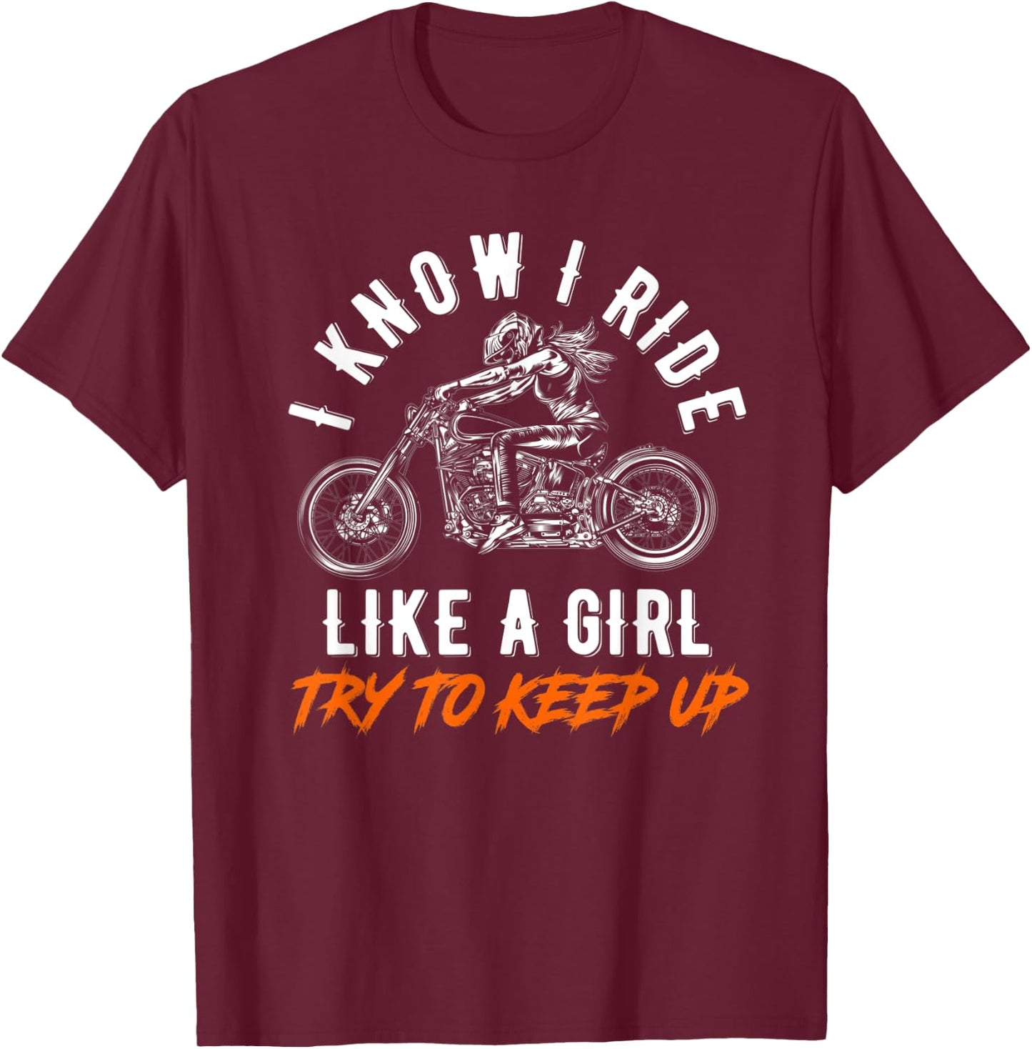 Motorcycle Motorcyclist Biker Girl T-Shirt - T-Shirt | Maroon