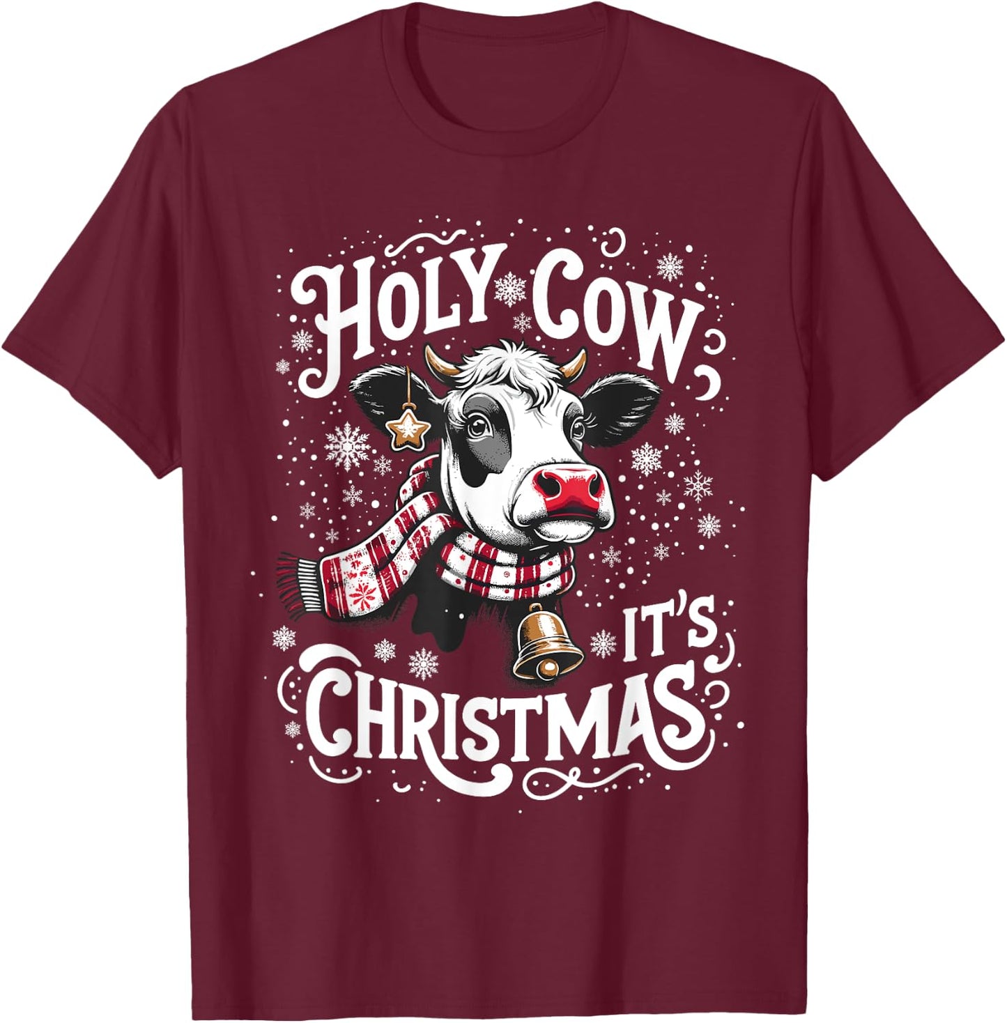 Holy Cow It's Christmas Funny Cow Lover Farm Animal Costume T-Shirt - T-Shirt | Maroon