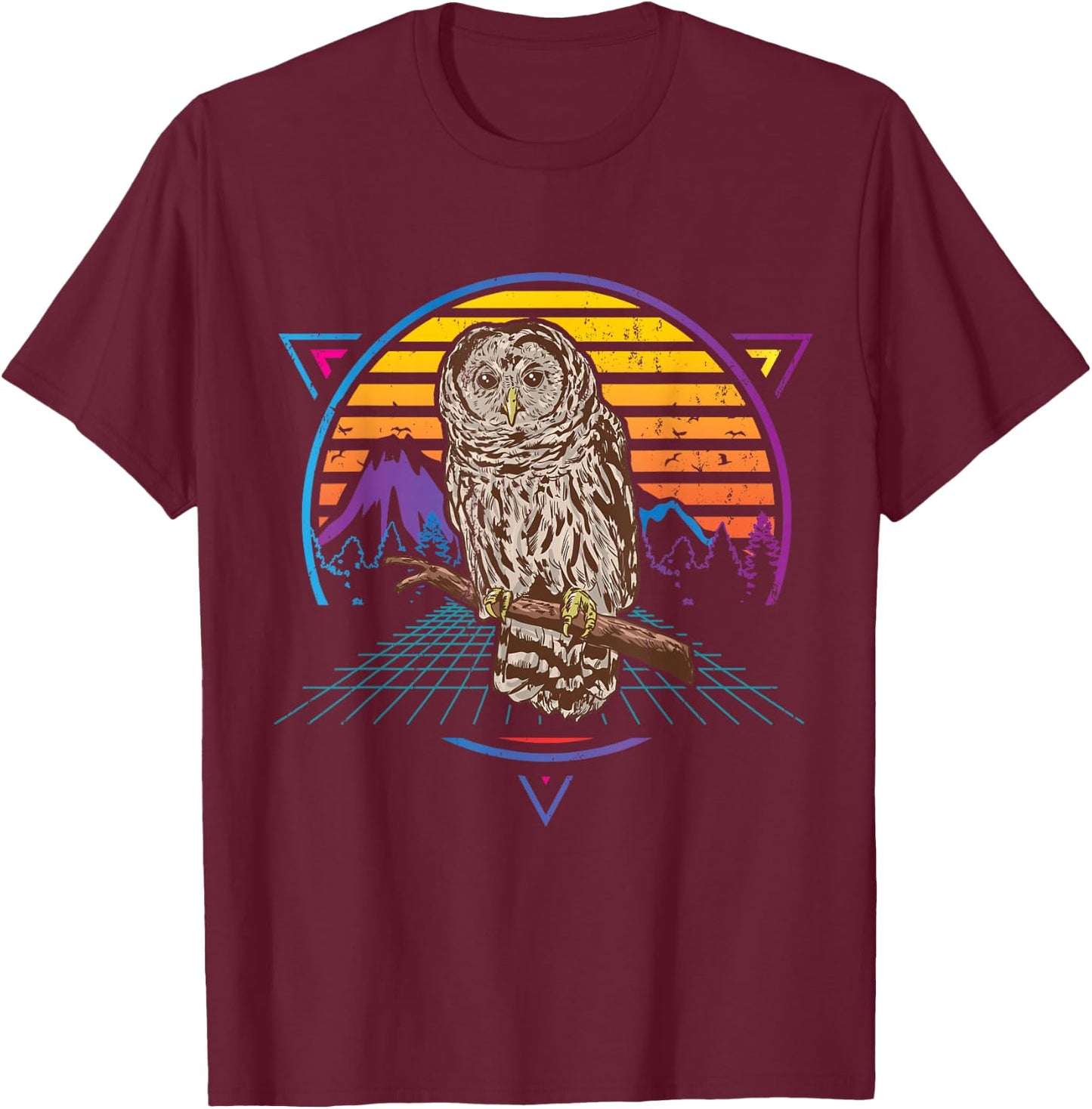 Retro Barred Owl T-Shirt - T-Shirt | Maroon