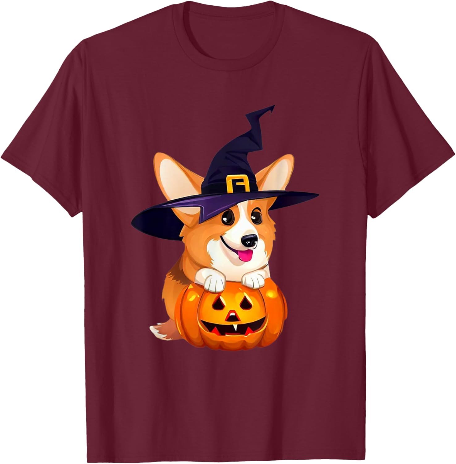 Halloween Corgi Witch Hat, Boy Girl Funny T-Shirt - T-Shirt | Maroon