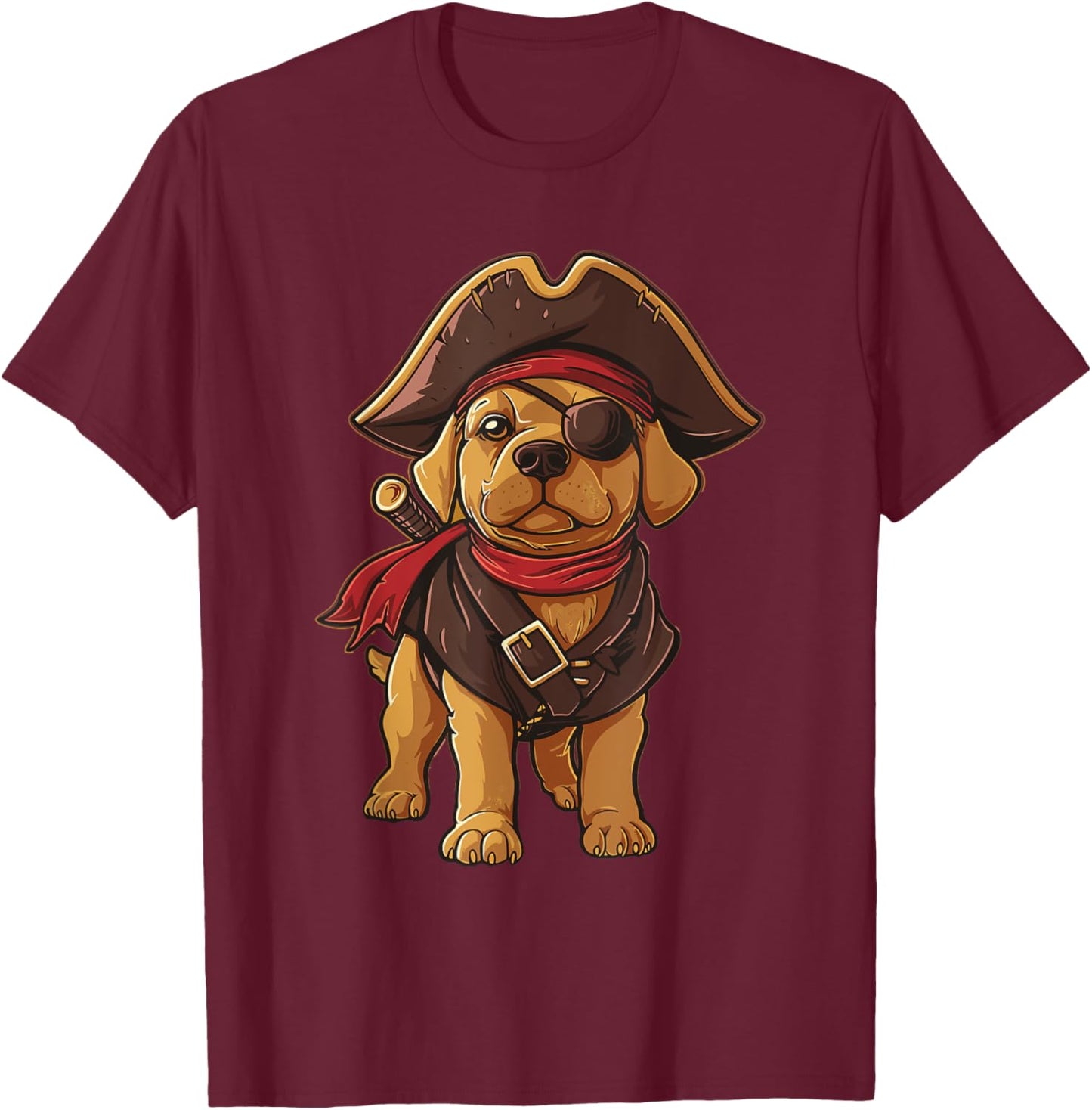 Golden Retriever Pirate Dog Halloween Party Men Women Kids T-Shirt - T-Shirt | Maroon