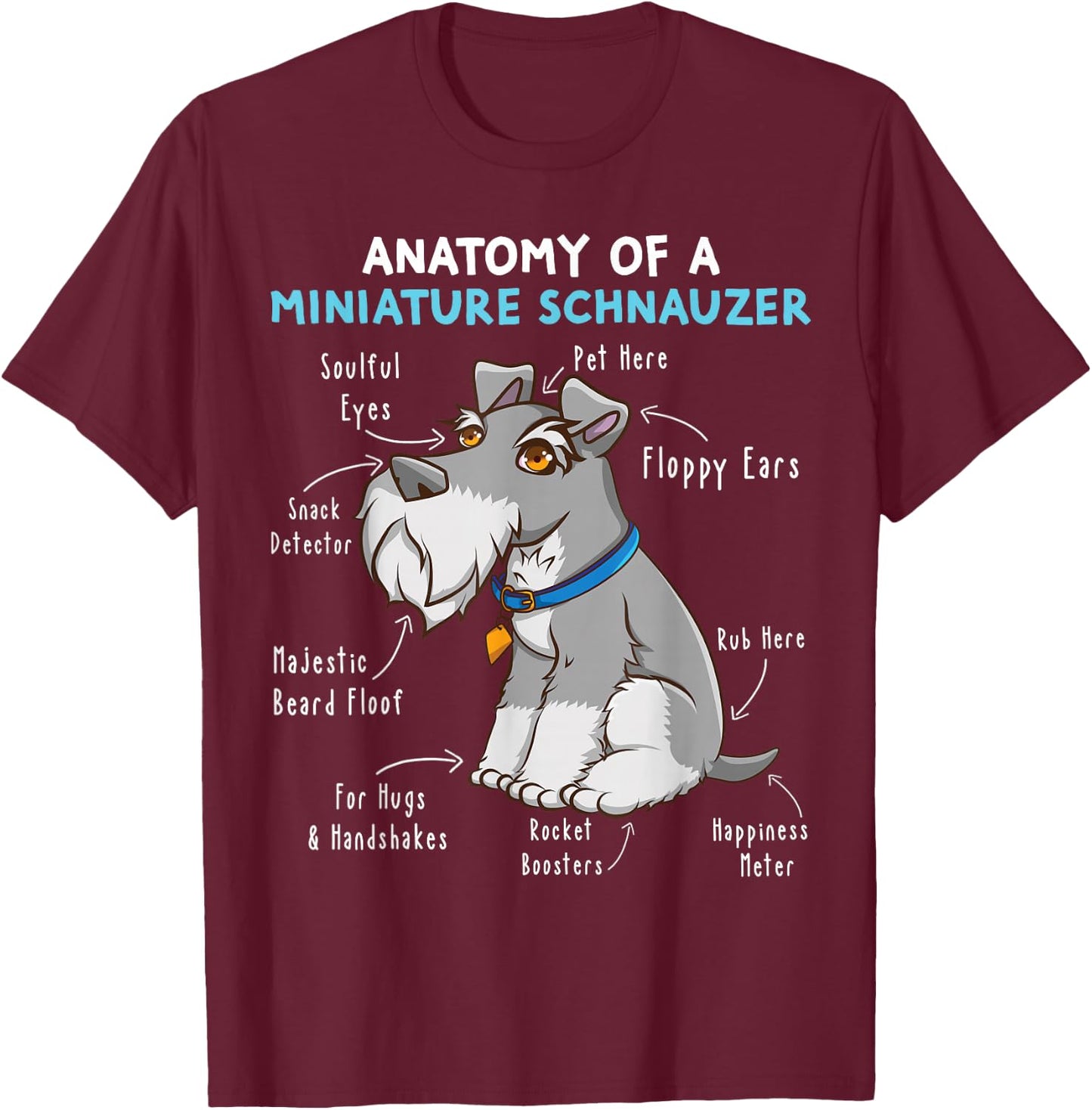 Anatomy Of A Miniature Schnauzer Cute Miniature Schnauzer T-Shirt - T-Shirt | Maroon