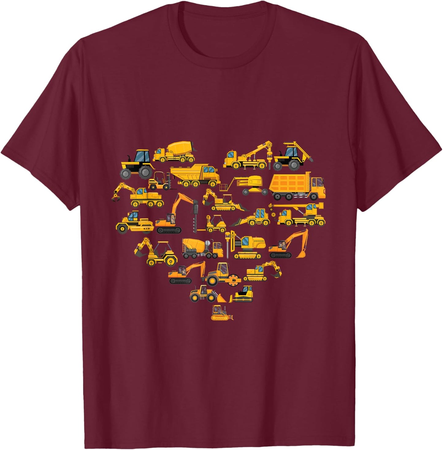 Types of Construction Excavator Bulldozer Truck Crane kids T-Shirt - T-Shirt | Maroon