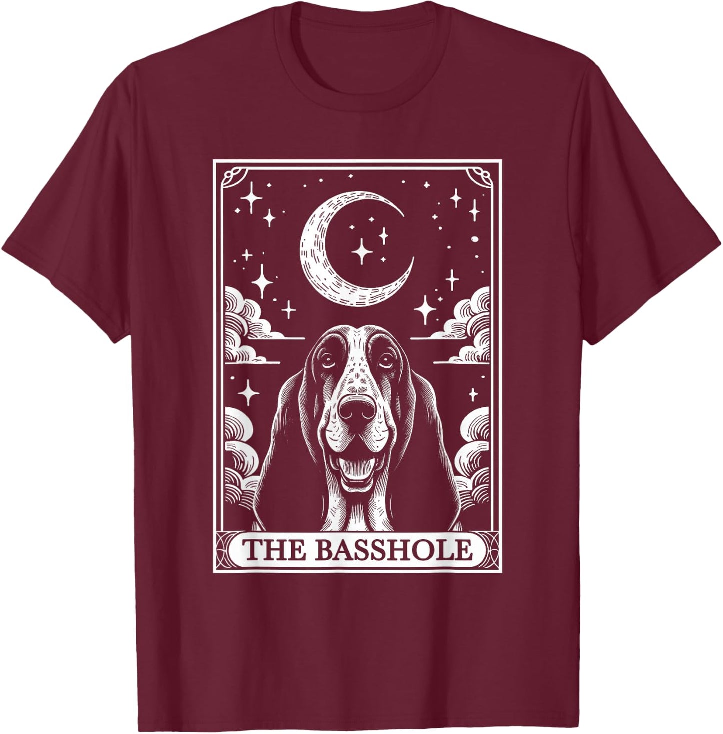 Tarot Card Vintage Crescent Moon Basset Hound Dog Mom Men Women Girls Kids T-Shirt - T-Shirt | Maroon
