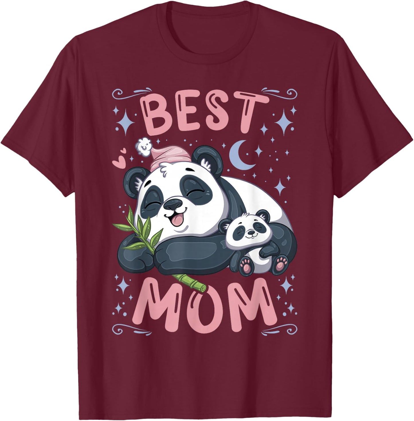 Best Mom, Panda Bear Mother with Cub, Mother's Day T-Shirt - T-Shirt | Maroon