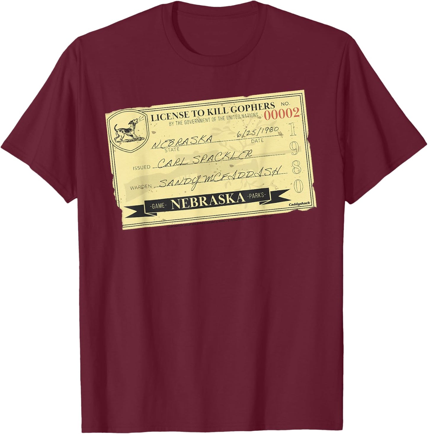 Caddyshack License To Kill Gophers T-Shirt - T-Shirt | Maroon