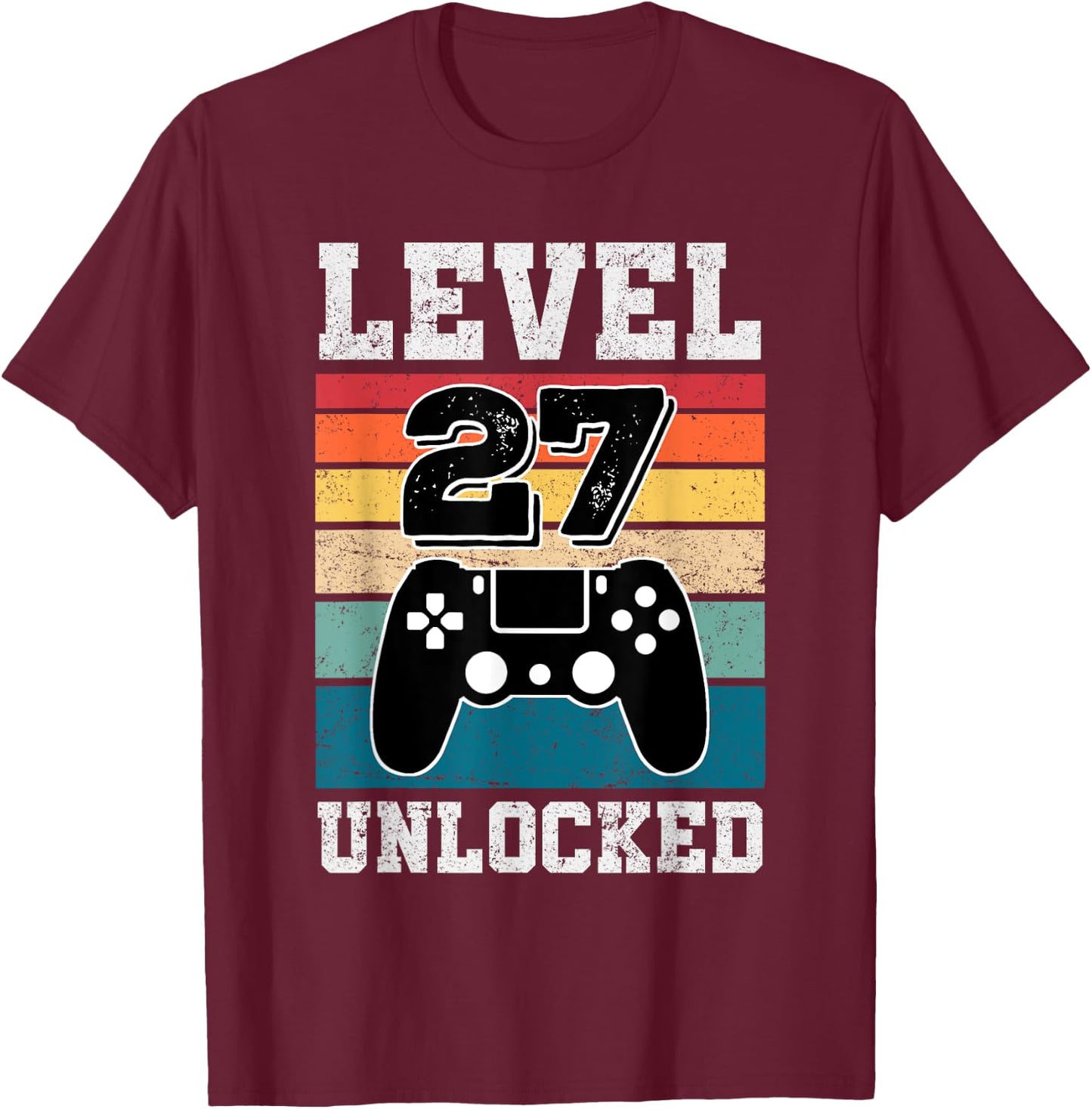 27 Year Old Level 27 Unlocked Gamers 27th Birthday Gaming T-Shirt - T-Shirt | Maroon