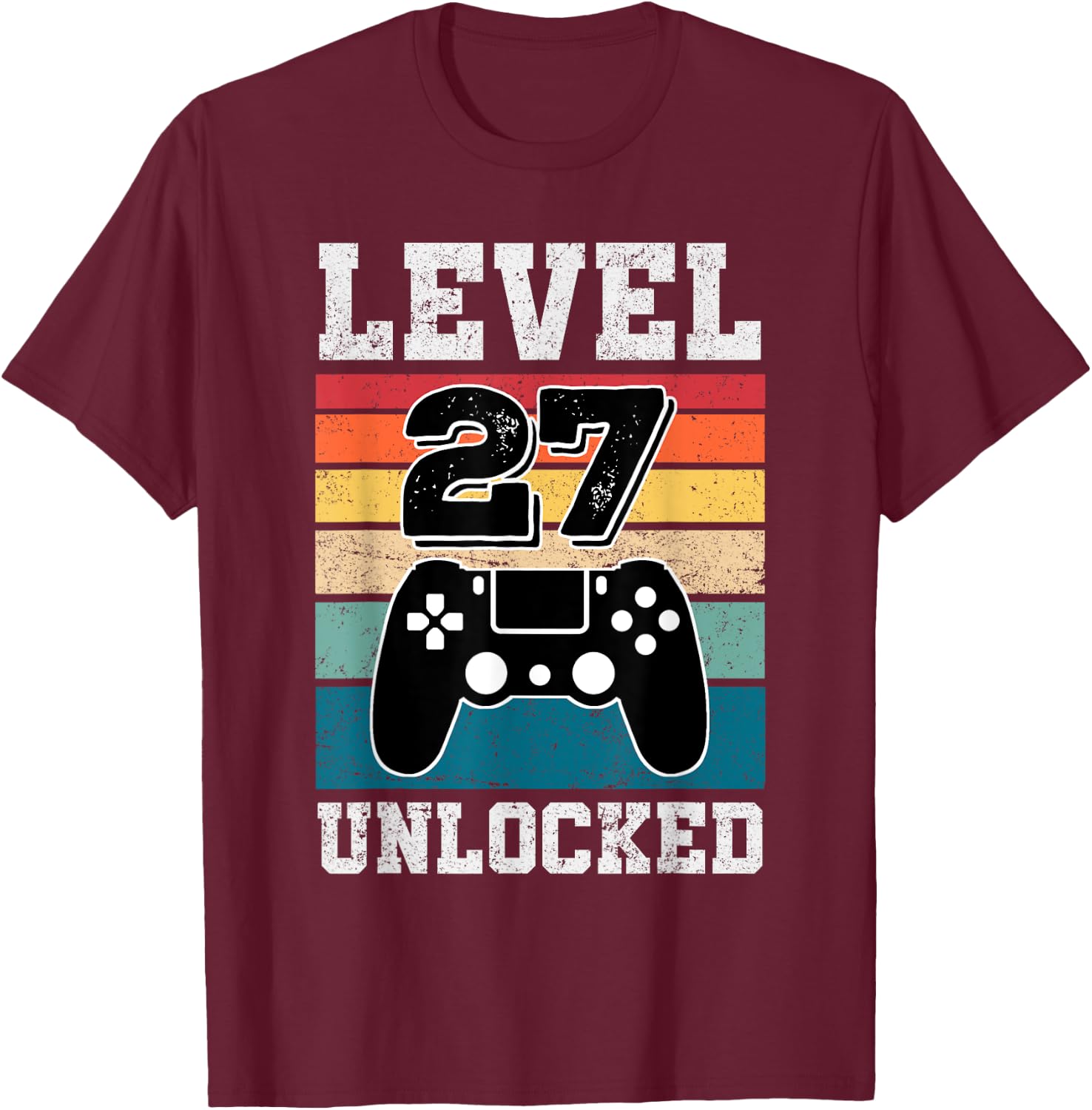 27 Year Old Level 27 Unlocked Gamers 27th Birthday Gaming T-Shirt - T-Shirt | Maroon