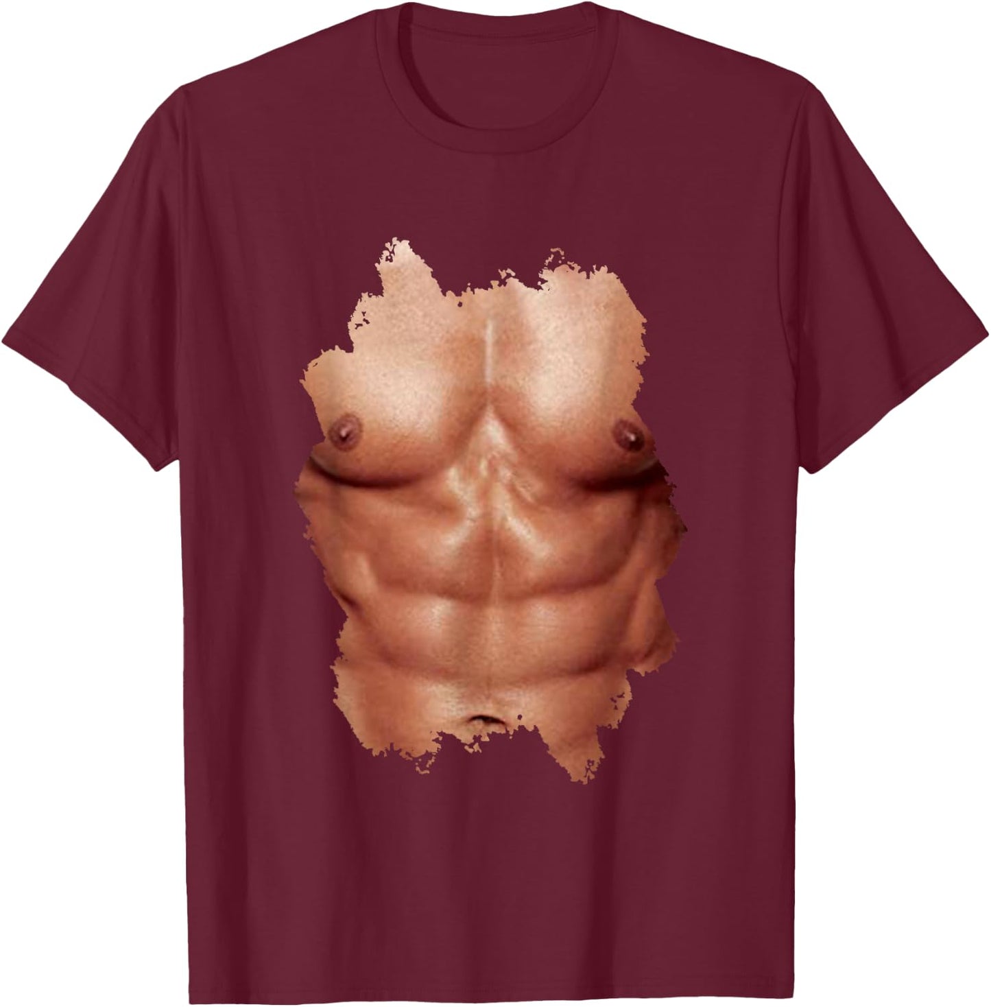 Fake Abdominal Shirt Body Muscle Sixpack T-Shirt - T-Shirt | Maroon