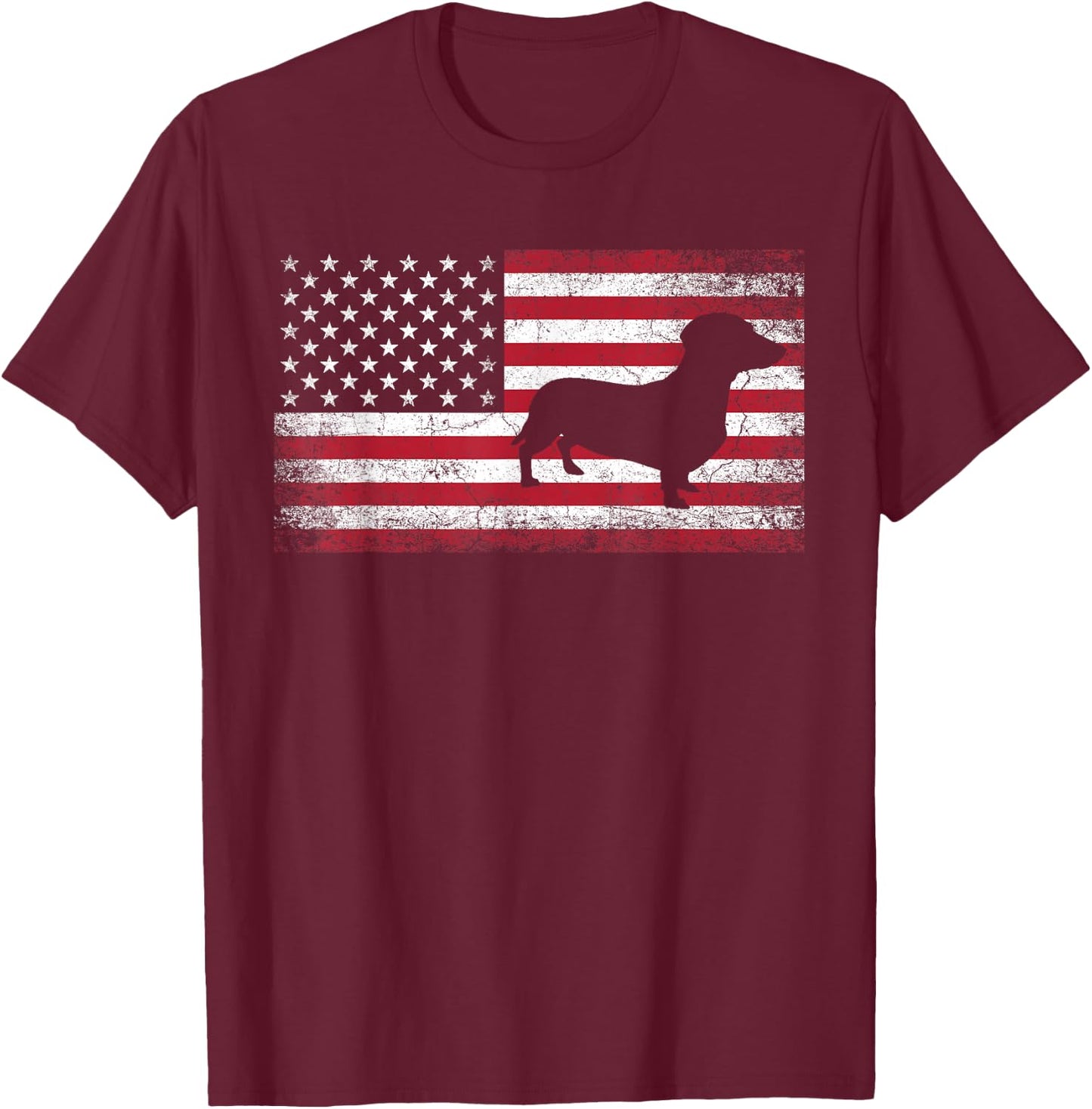 Dachshund Dog Pet 4th of July American Flag Patriotic USA T-Shirt - T-Shirt | Maroon