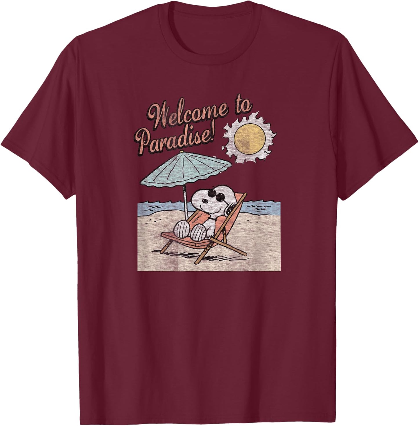 Peanuts Snoopy Welcome To Paradise T-Shirt - T-Shirt | Maroon