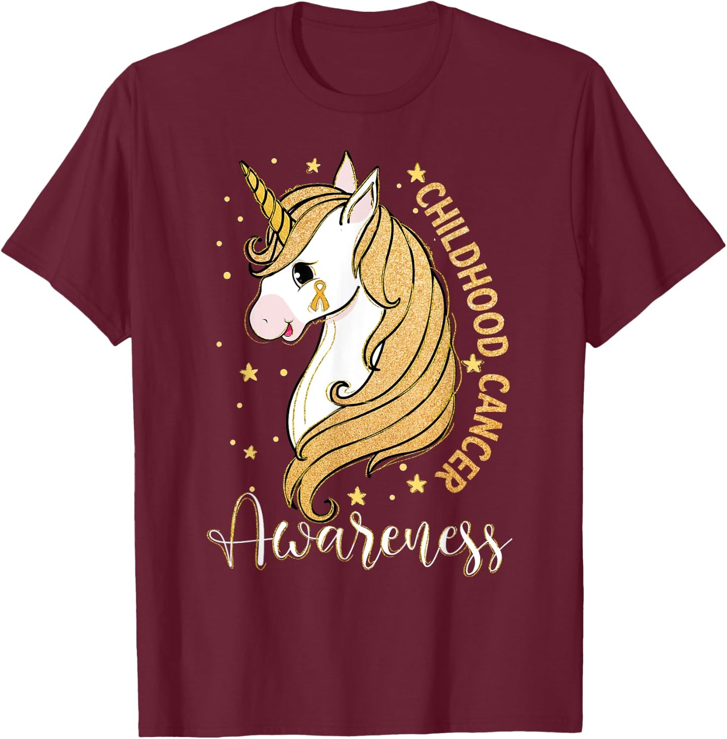 Childhood Cancer Awareness Unicorn Warrior Support Kid Girls T-Shirt - T-Shirt | Maroon
