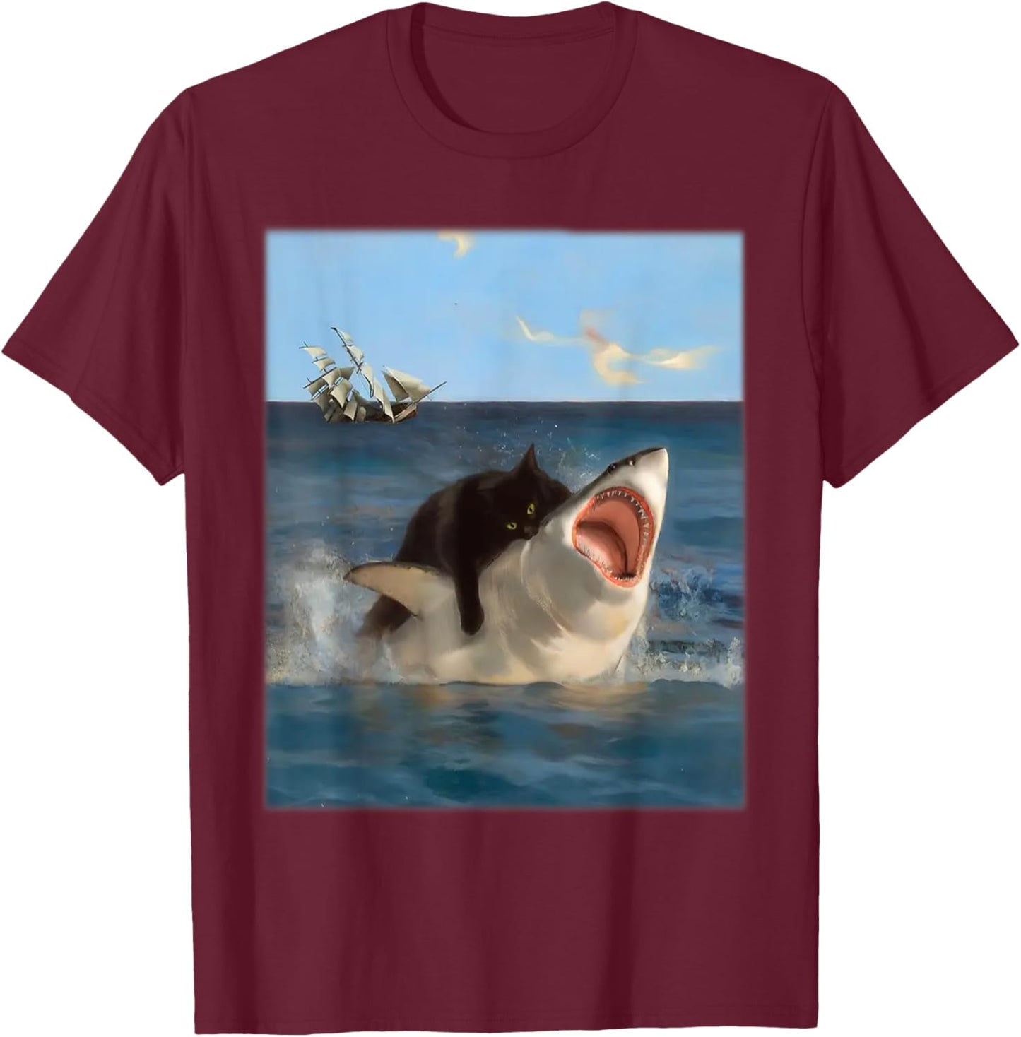 Eagerlys Funny Shark And Black Cat Ocean - Black Cat Bite T-Shirt - T-Shirt | Maroon